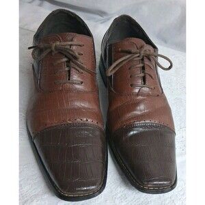 Masimo Mens 10 Two Toned Brown Oxford Crocodile Embossed Faux Leather Shoes